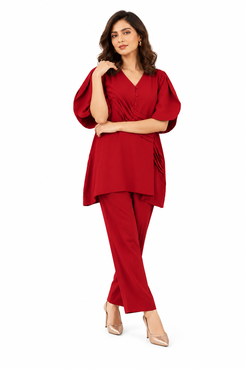 Maroon Flow Pleated Tunic