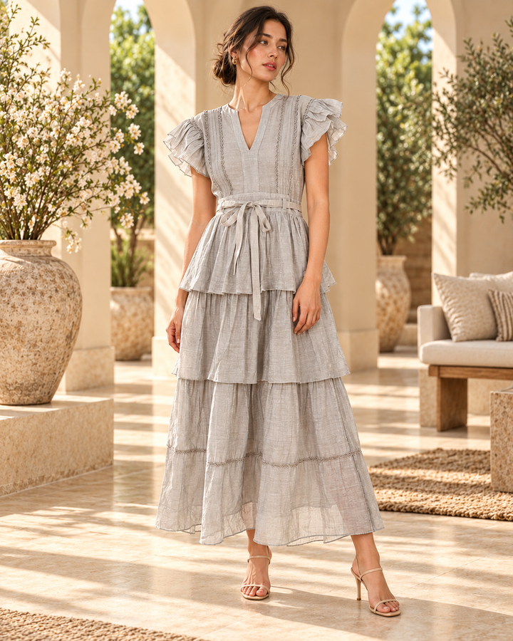 Silver Mist Tiered Maxi Dress