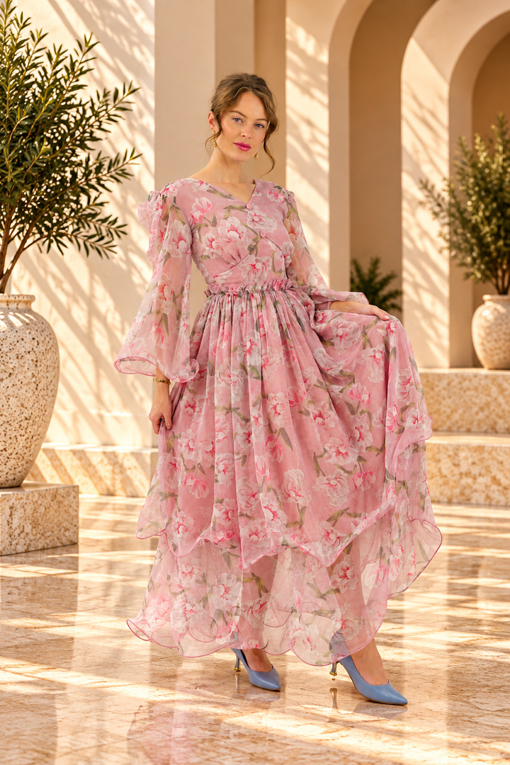 Rosé Garden Chiffon Gown