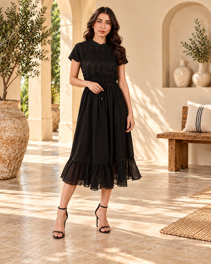 Midnight Reverie Embroidered Midi Dress