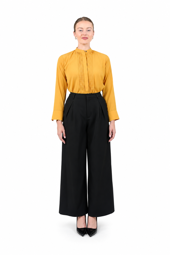 Solea Mustard Pleated Front Blouse