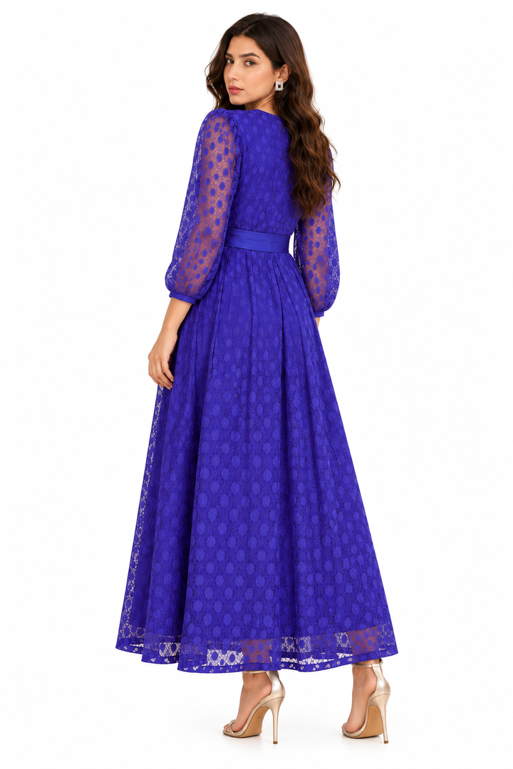 Celestine Royal Blue Sheer Overlay Gown