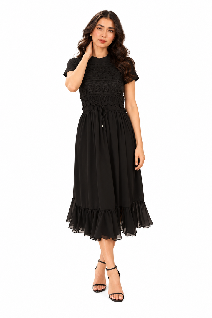 Midnight Reverie Embroidered Midi Dress