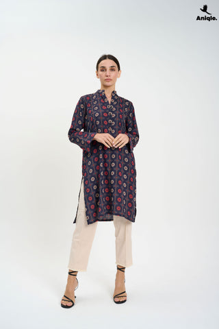 ANQ-10002 Black Printed Linen Tunic Shirt