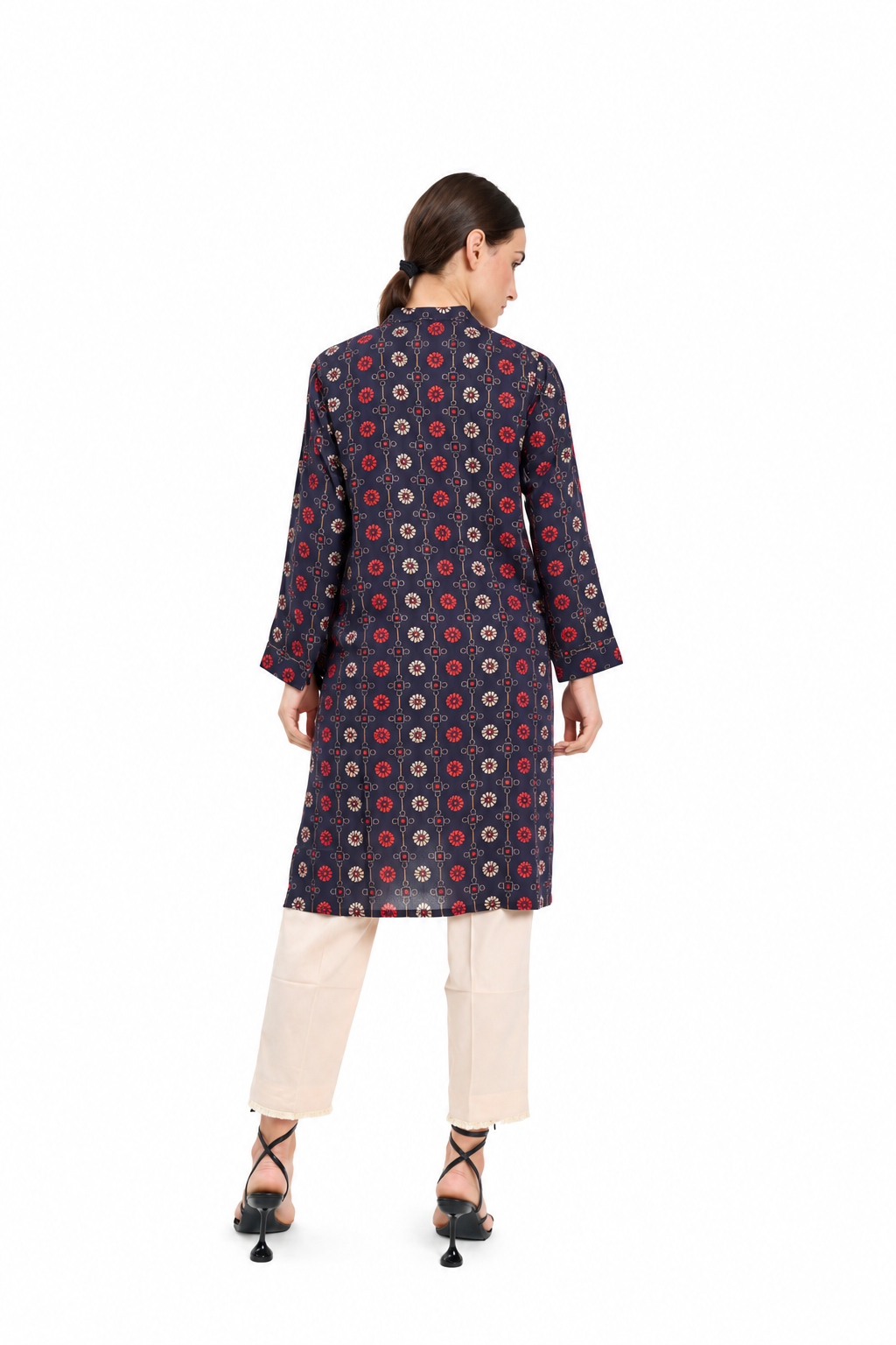 Black Printed Linen Tunic Shirt