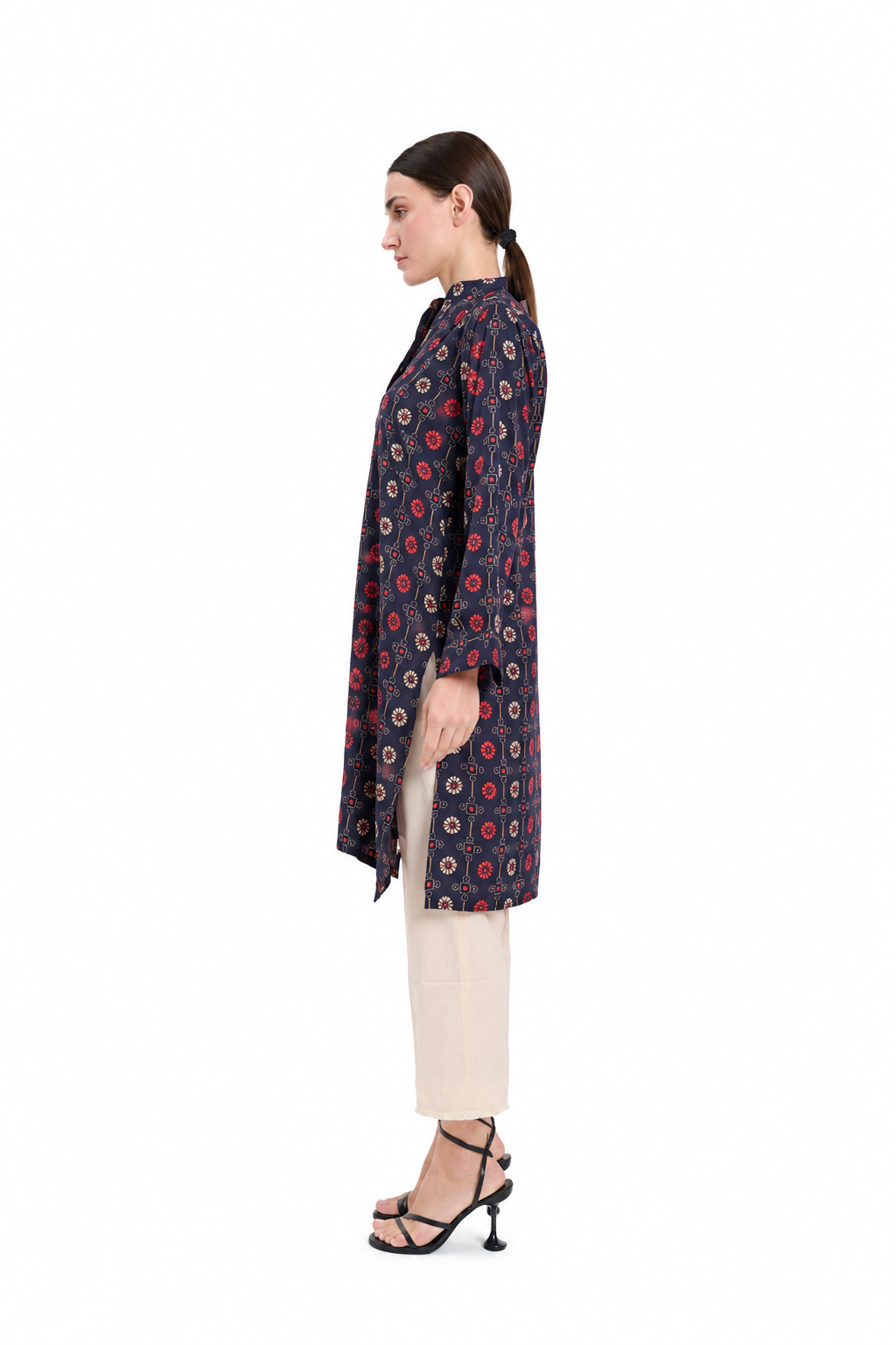 Black Printed Linen Tunic Shirt