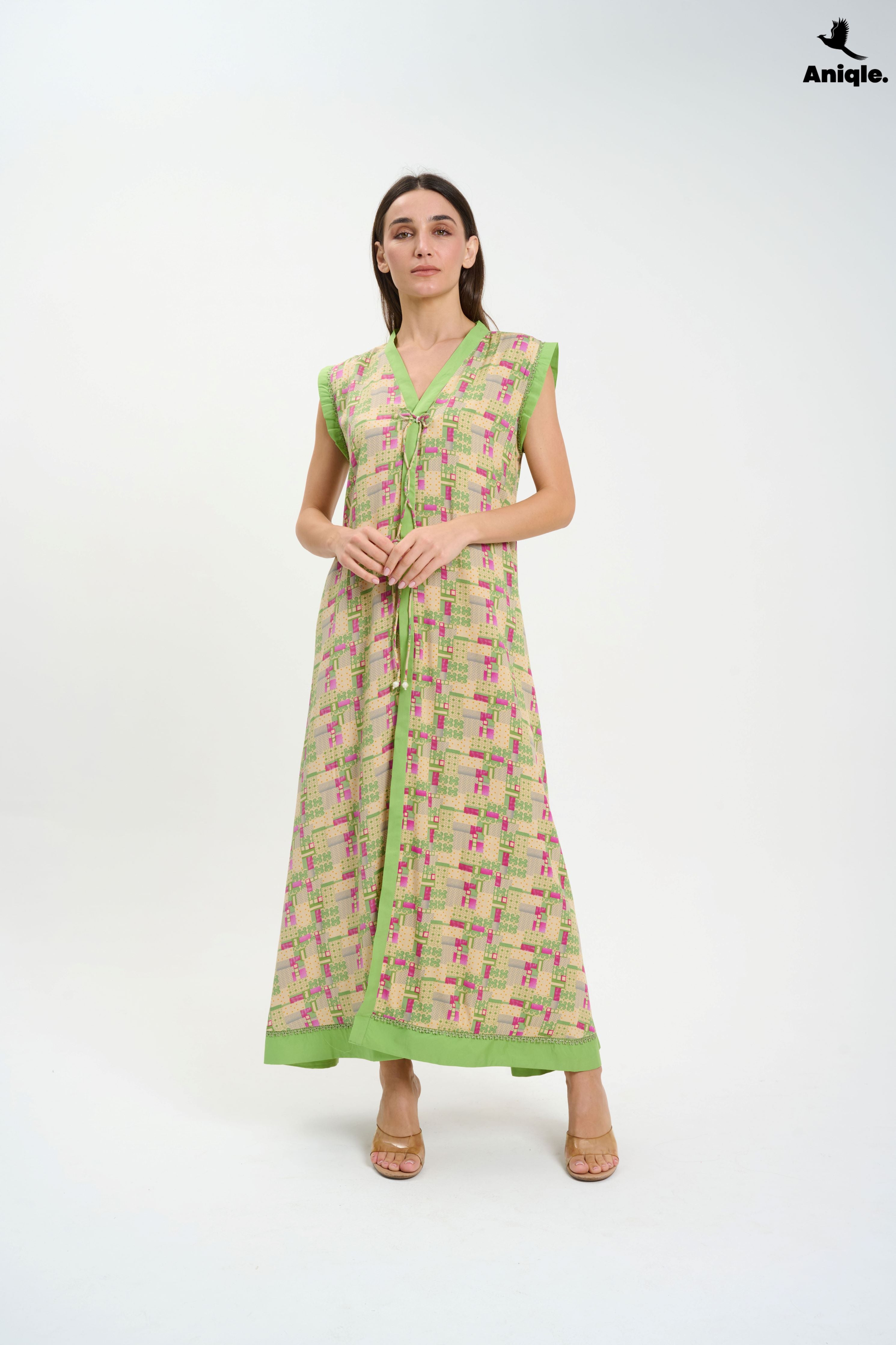 ANQ-10004 Green sleeveless Casual Maxi Dress