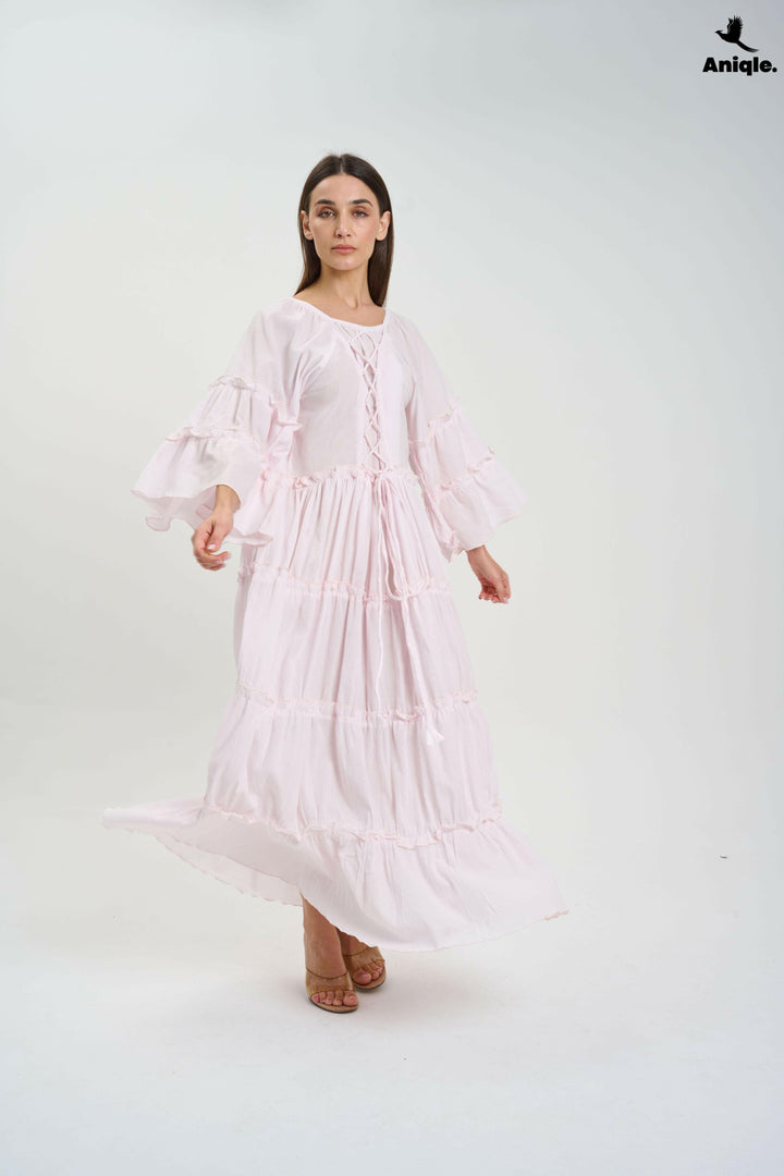 Baby Pink  Tiered Boho Maxi