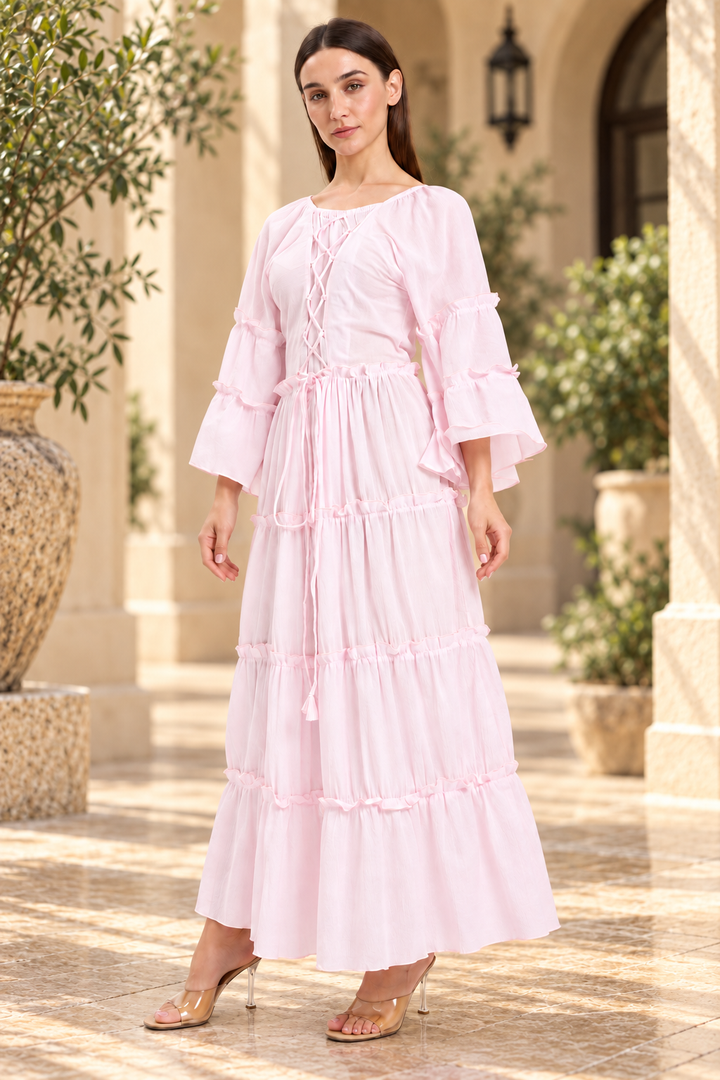 Baby Pink  Tiered Boho Maxi