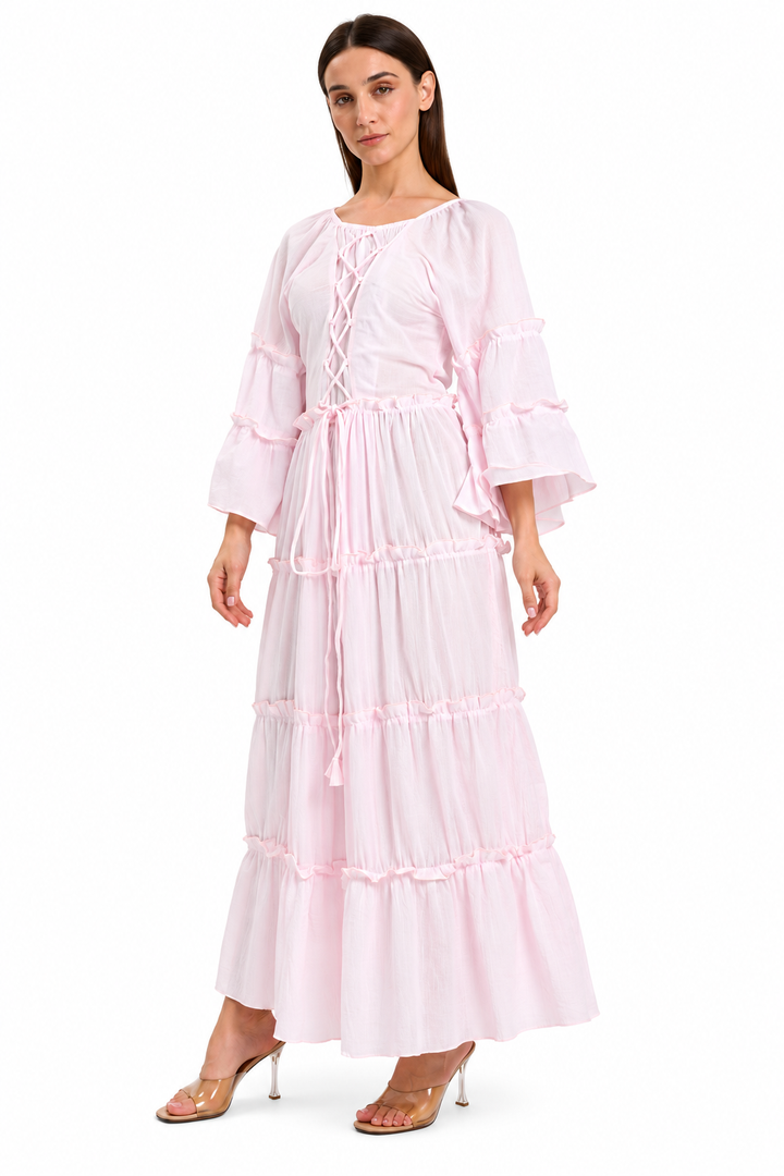 Baby Pink  Tiered Boho Maxi