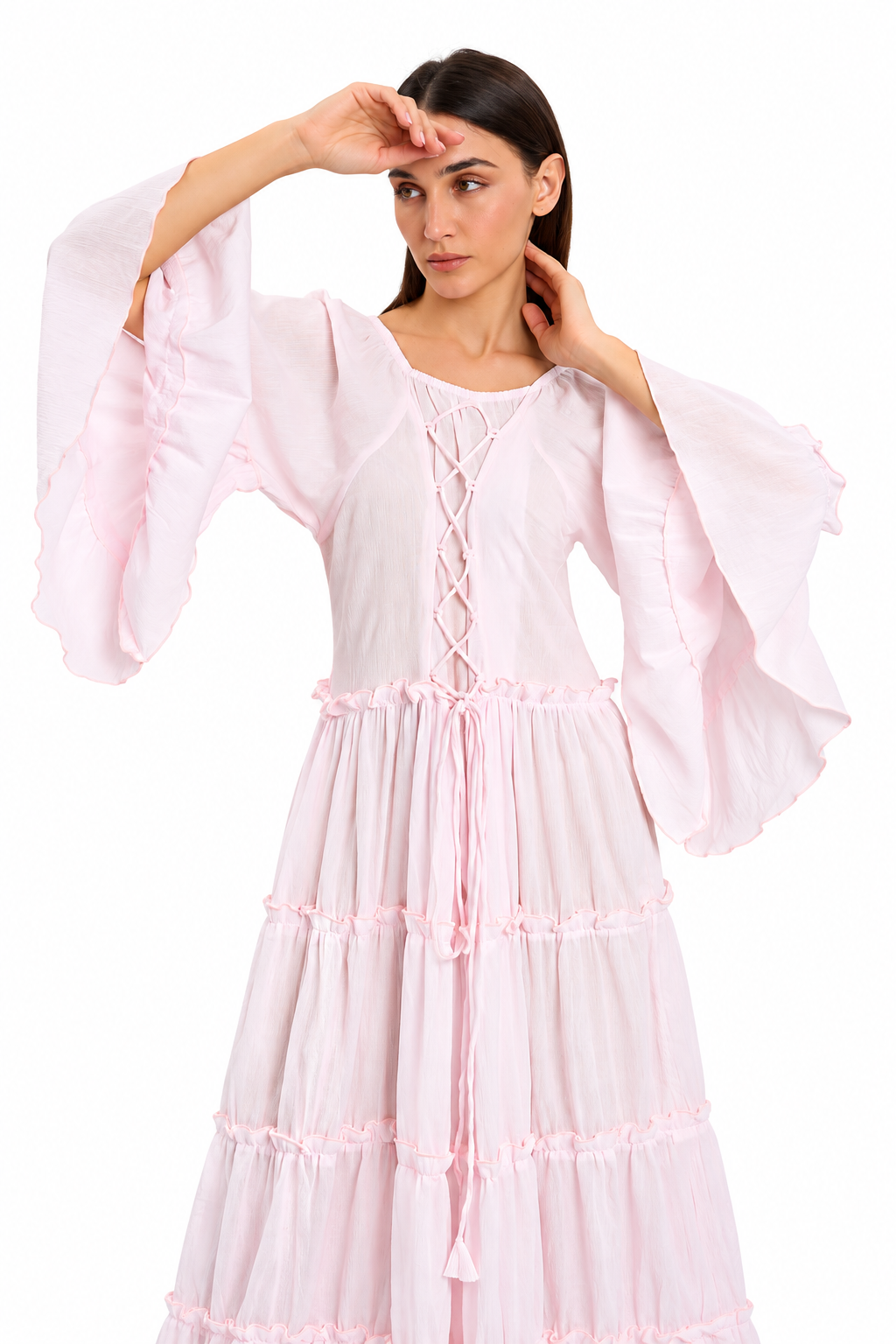 Baby Pink  Tiered Boho Maxi