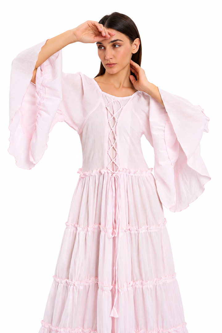 Baby Pink  Tiered Boho Maxi