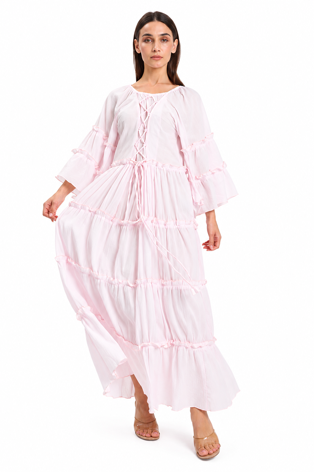 Baby Pink  Tiered Boho Maxi