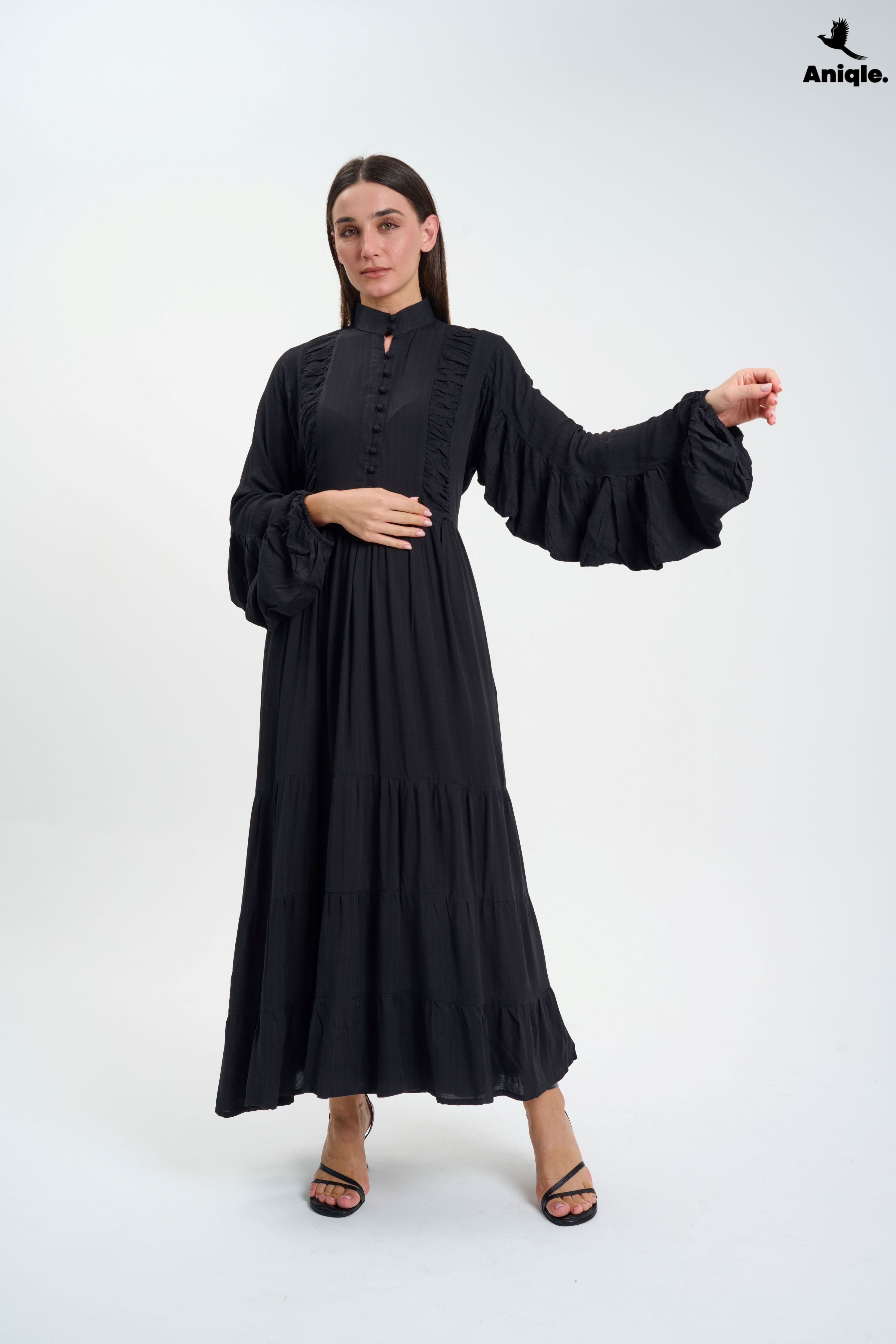 ANQ-10006 Black high-neck  tiered Maxi