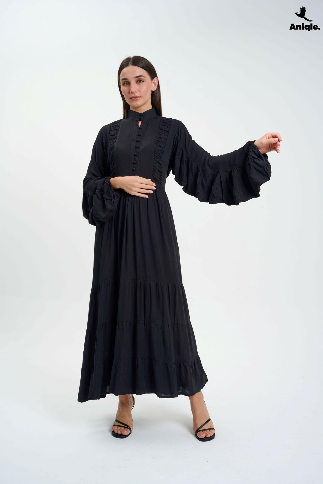 Black high-neck  tiered Maxi