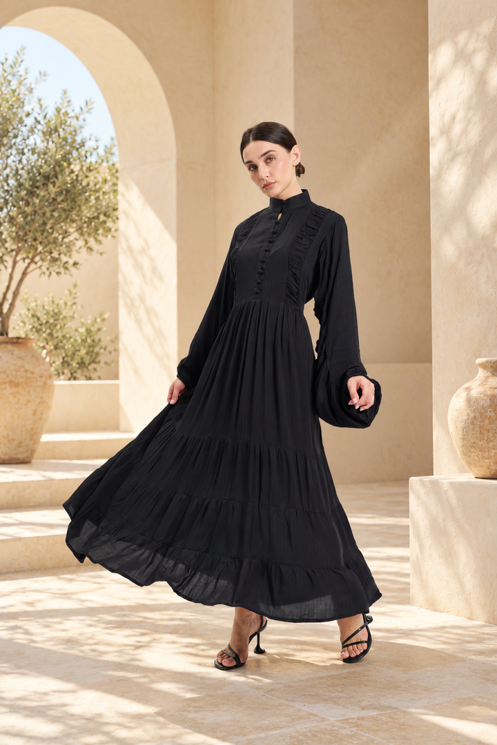 Black high-neck  tiered Maxi