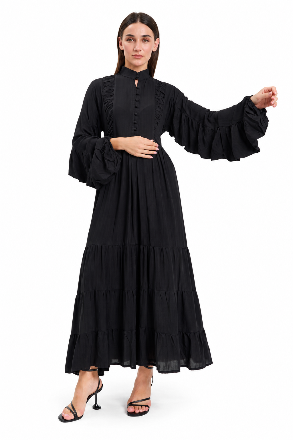 Black high-neck  tiered Maxi