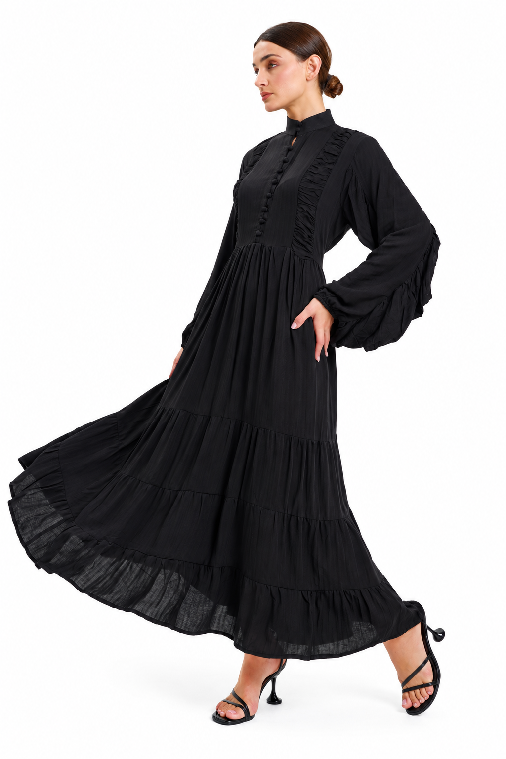 Black high-neck  tiered Maxi