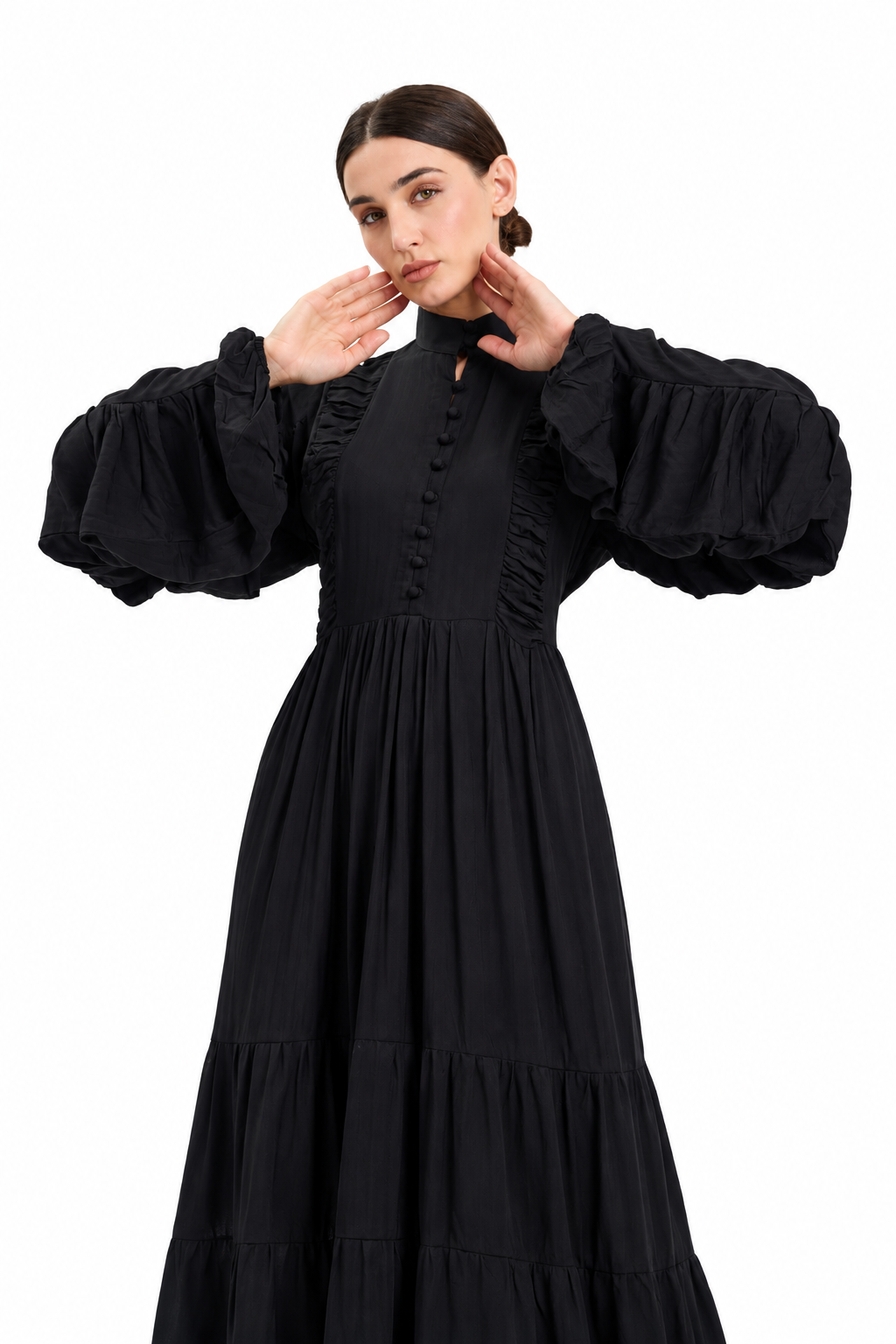 Black high-neck  tiered Maxi