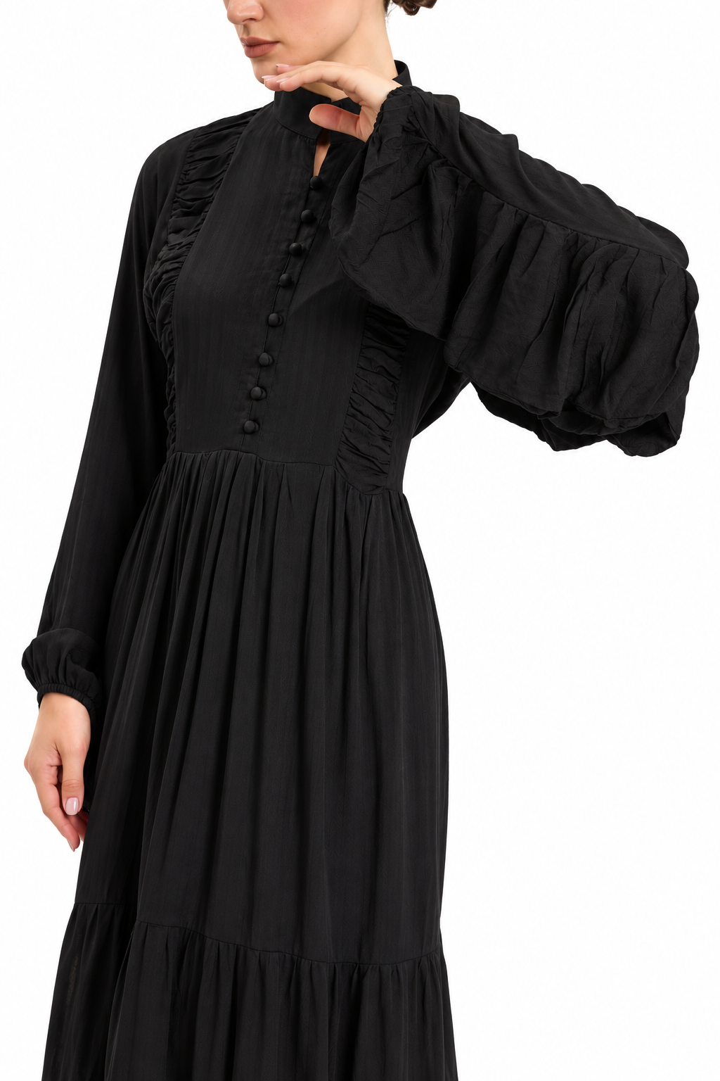 Black high-neck  tiered Maxi
