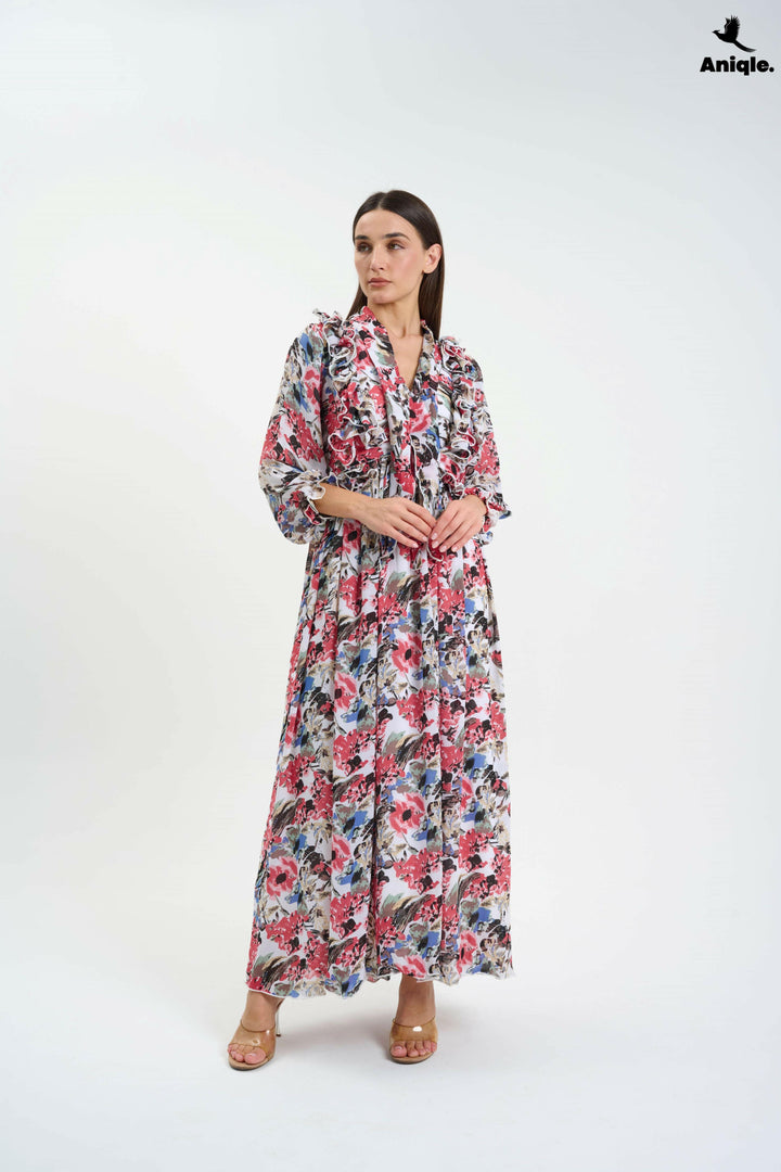 Floral ruffle Printed Chiffon Maxi