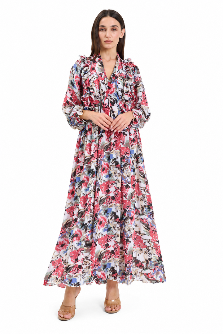 Floral ruffle Printed Chiffon Maxi