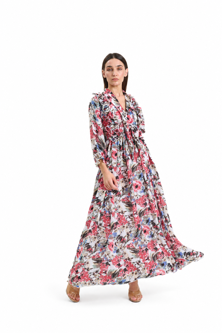 Floral ruffle Printed Chiffon Maxi