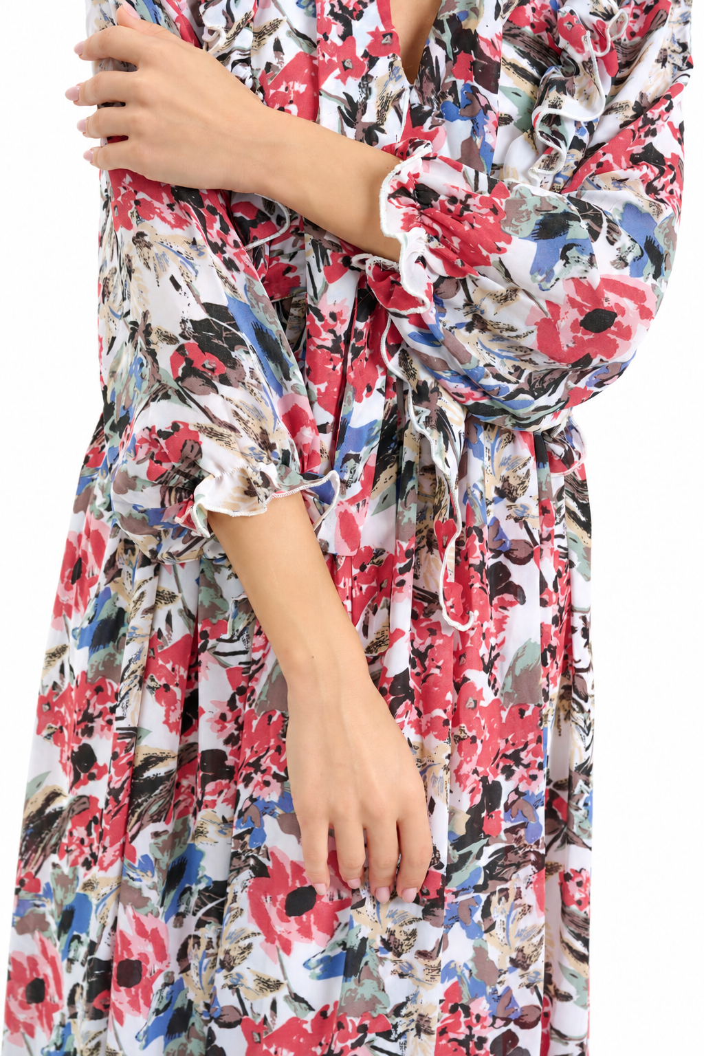 Floral ruffle Printed Chiffon Maxi