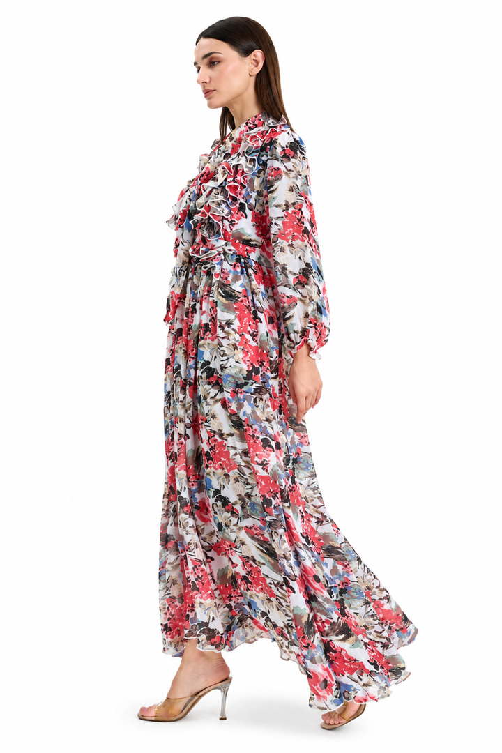 Floral ruffle Printed Chiffon Maxi