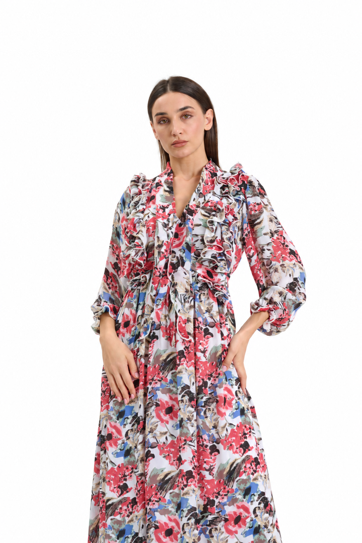 Floral ruffle Printed Chiffon Maxi
