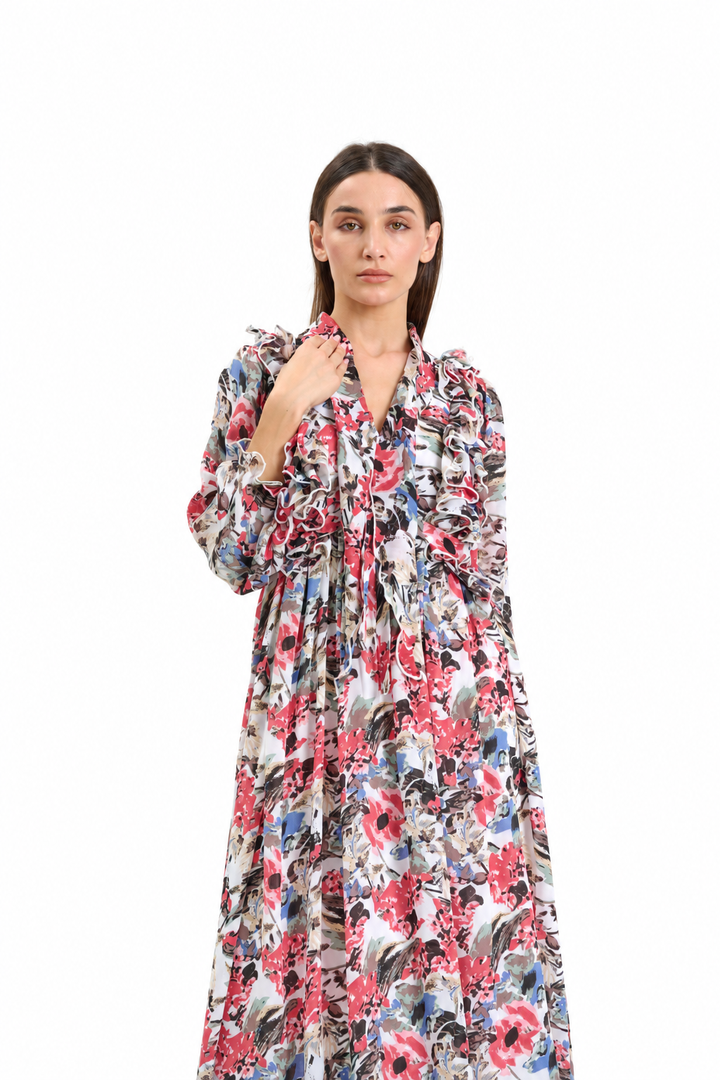 Floral ruffle Printed Chiffon Maxi