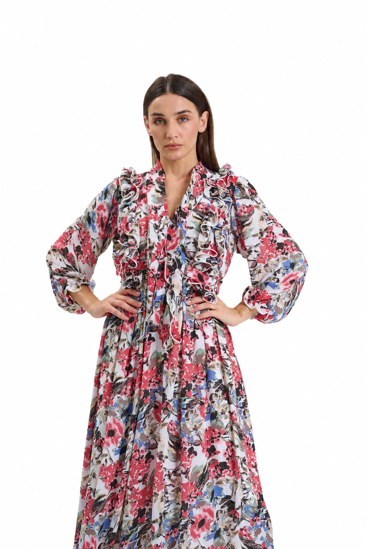 Floral ruffle Printed Chiffon Maxi