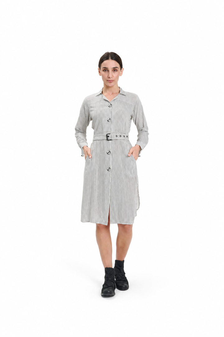 White Stripped Shirt Dress