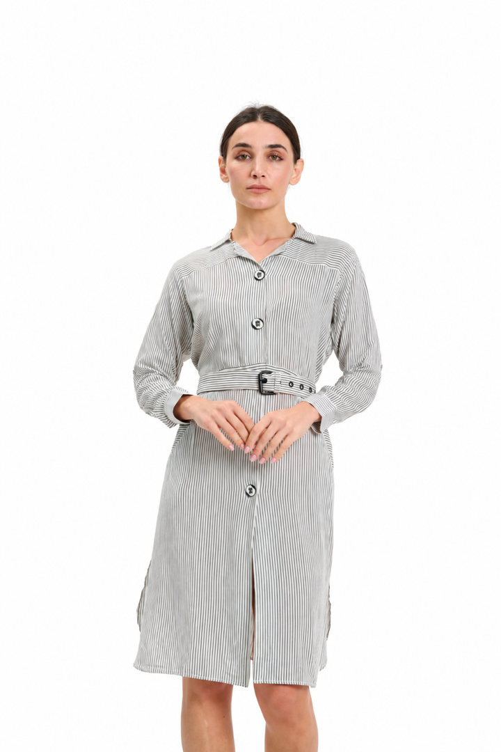 White Stripped Shirt Dress