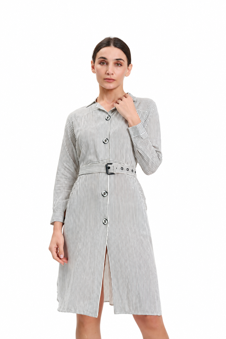 White Stripped Shirt Dress