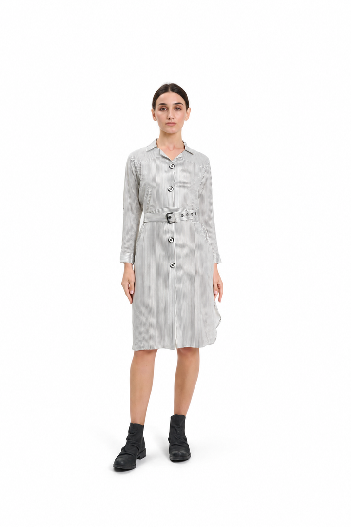 White Stripped Shirt Dress