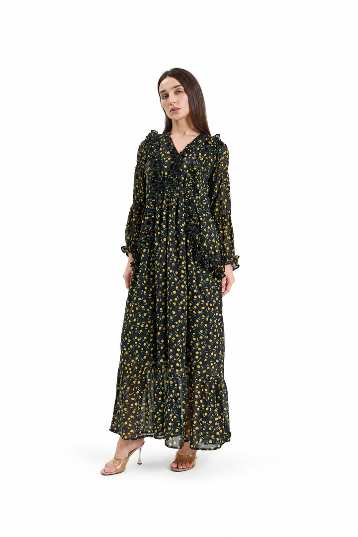 Floral ruffle-tiered  Maxi