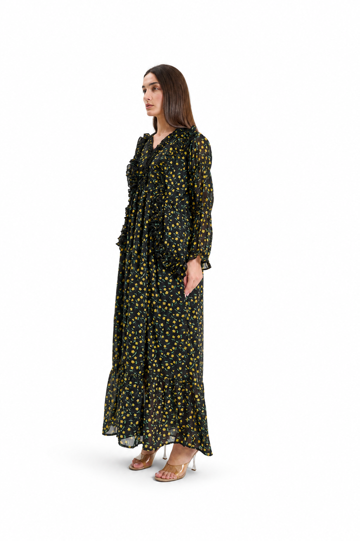 Floral ruffle-tiered  Maxi