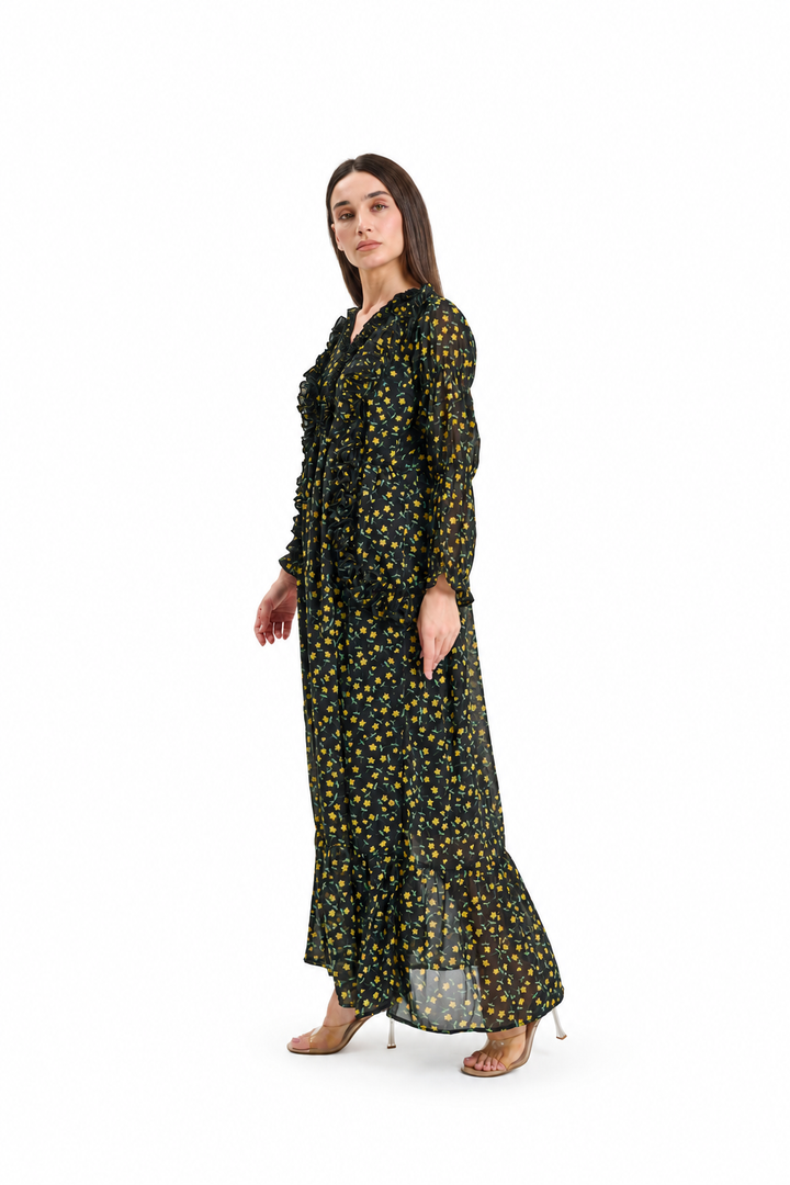 Floral ruffle-tiered  Maxi