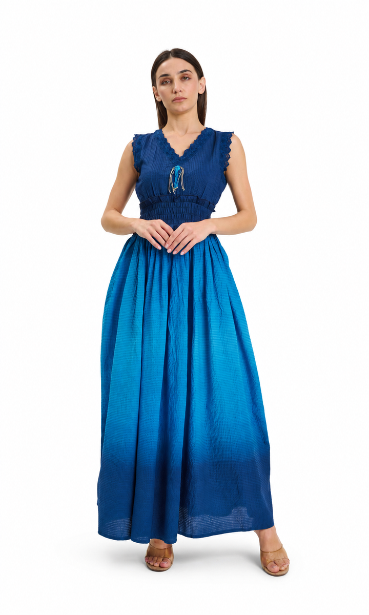 Navy Blue Tie and Dye Cotton Maxi Dress