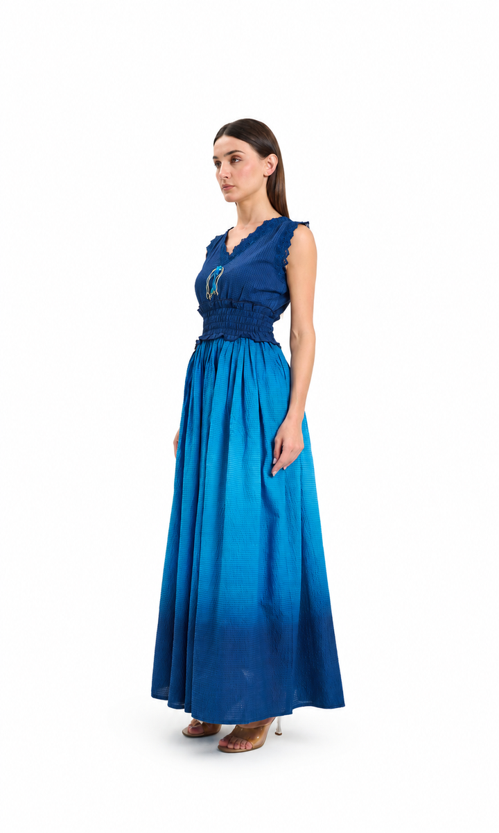 Navy Blue Tie and Dye Cotton Maxi Dress