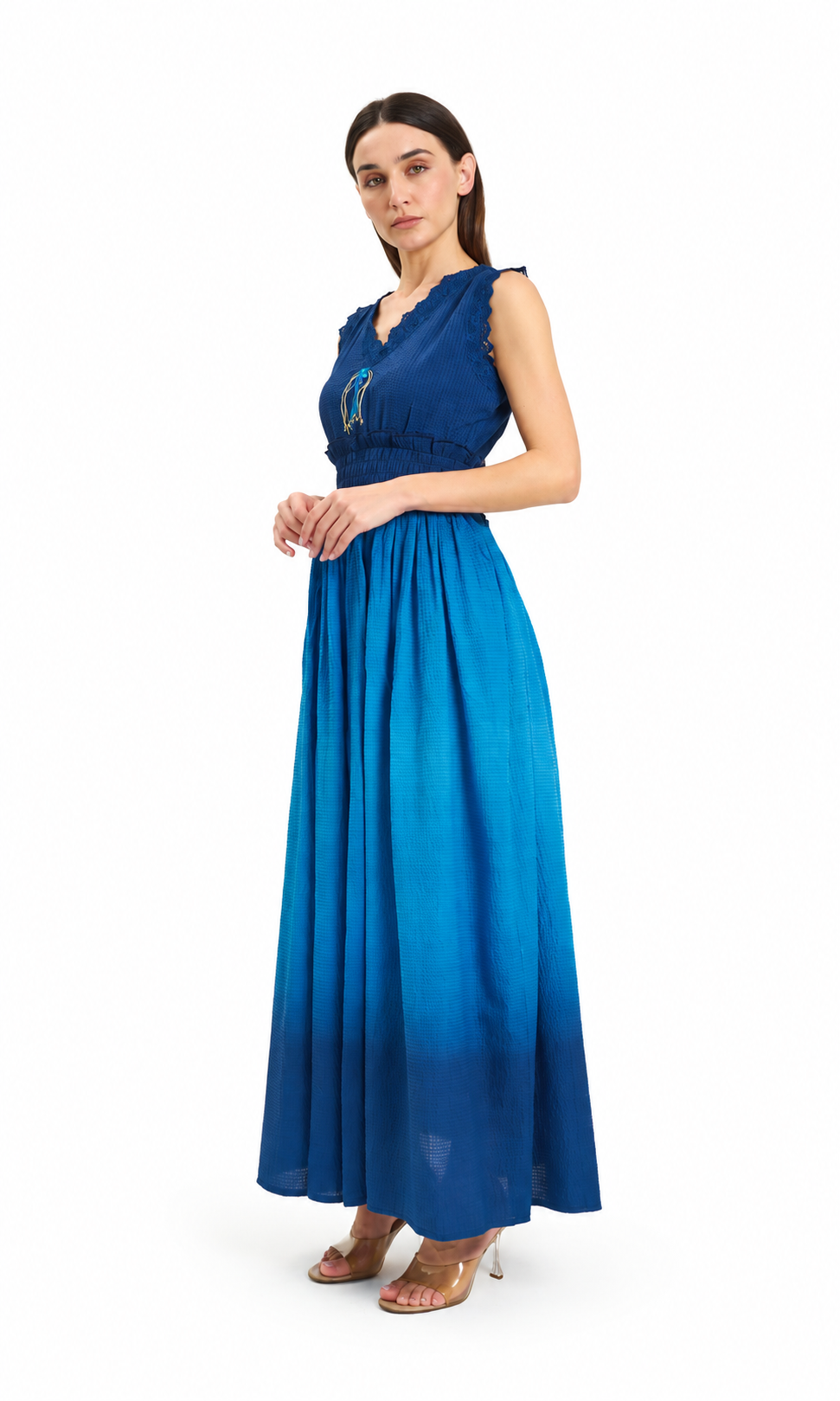 Navy Blue Tie and Dye Cotton Maxi Dress