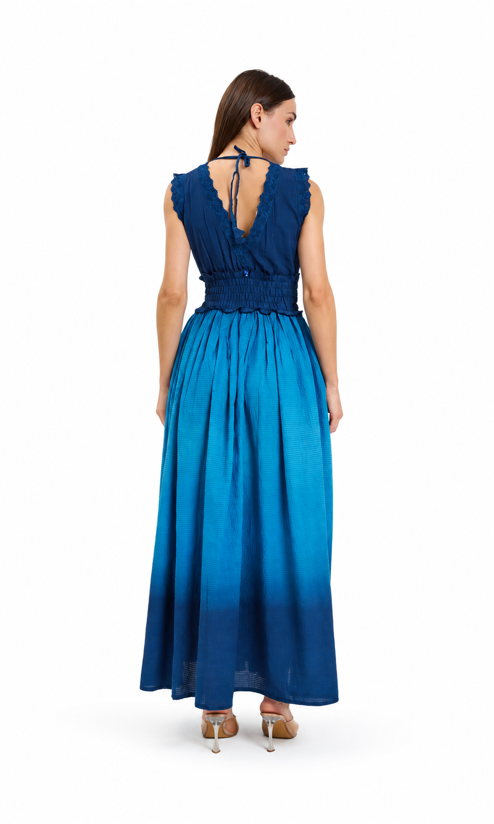 Navy Blue Tie and Dye Cotton Maxi Dress