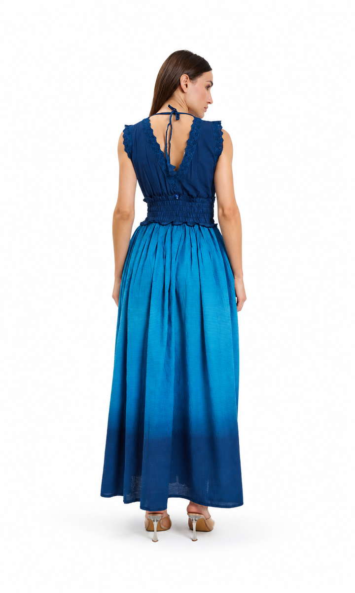 Navy Blue Tie and Dye Cotton Maxi Dress