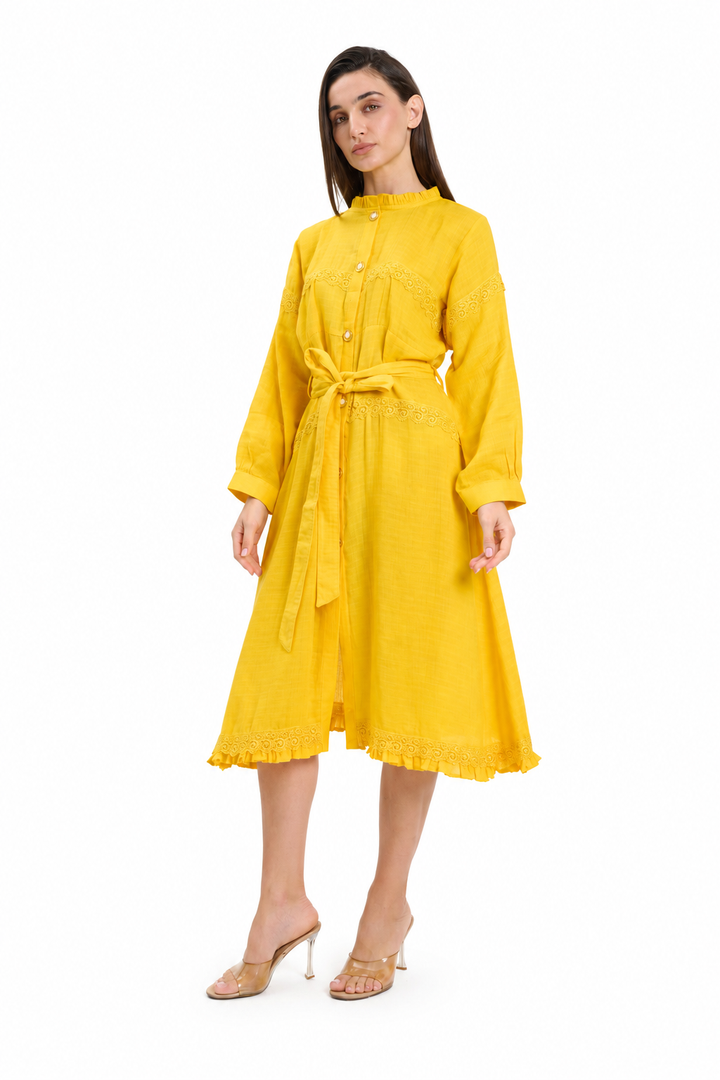 Bright Yellow Button-Down Midi Dress