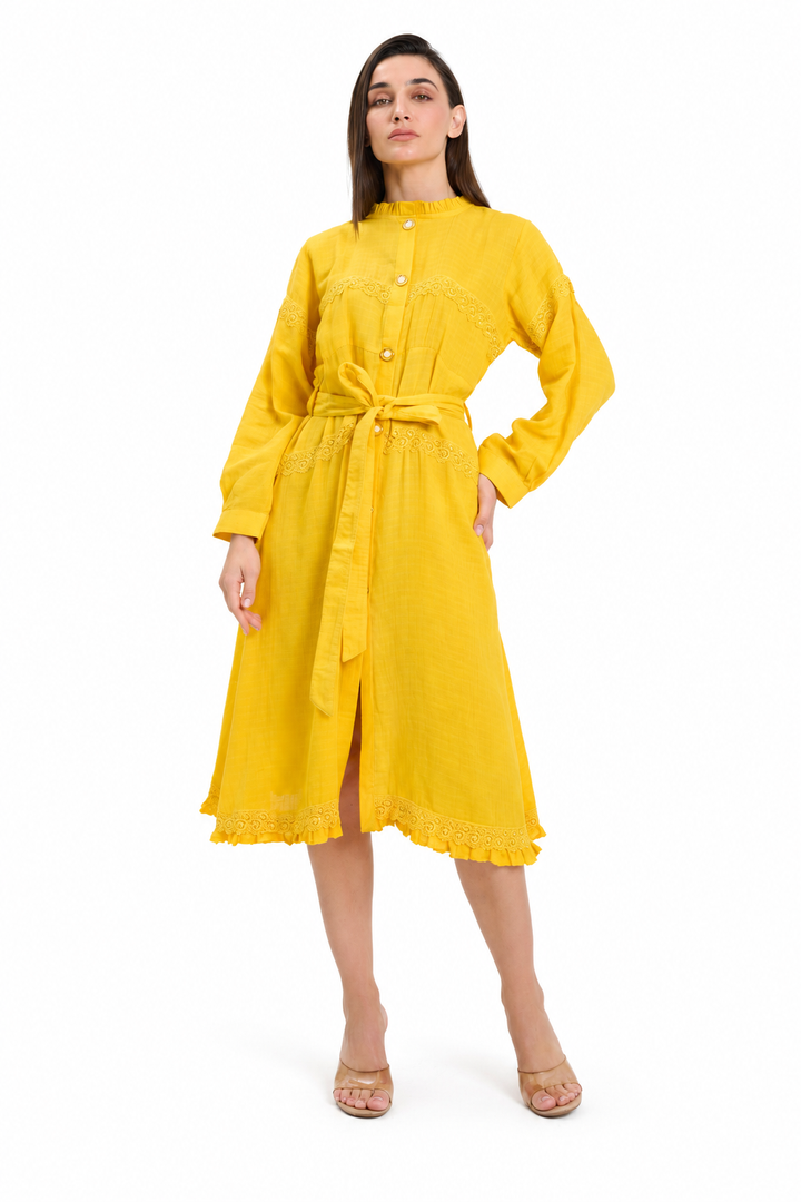 Bright Yellow Button-Down Midi Dress