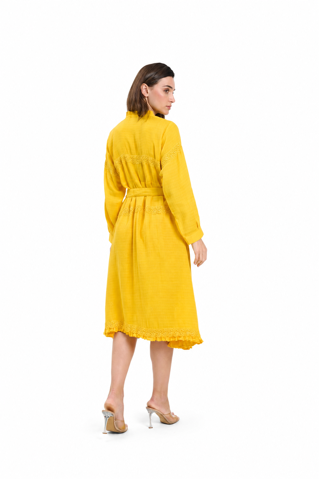 Bright Yellow Button-Down Midi Dress
