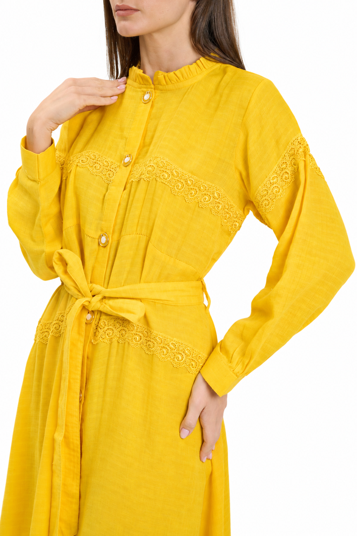 Bright Yellow Button-Down Midi Dress
