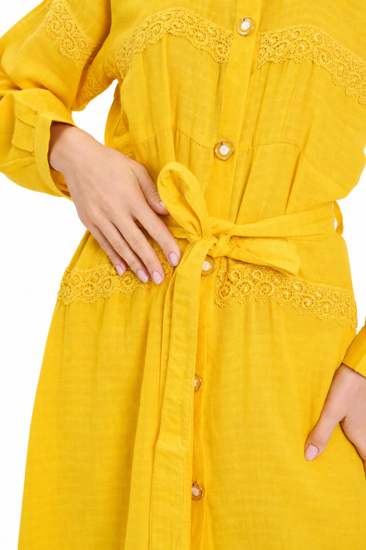 Bright Yellow Button-Down Midi Dress