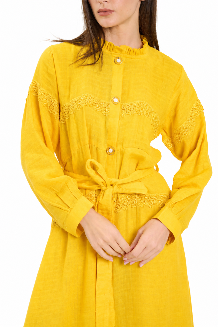 Bright Yellow Button-Down Midi Dress